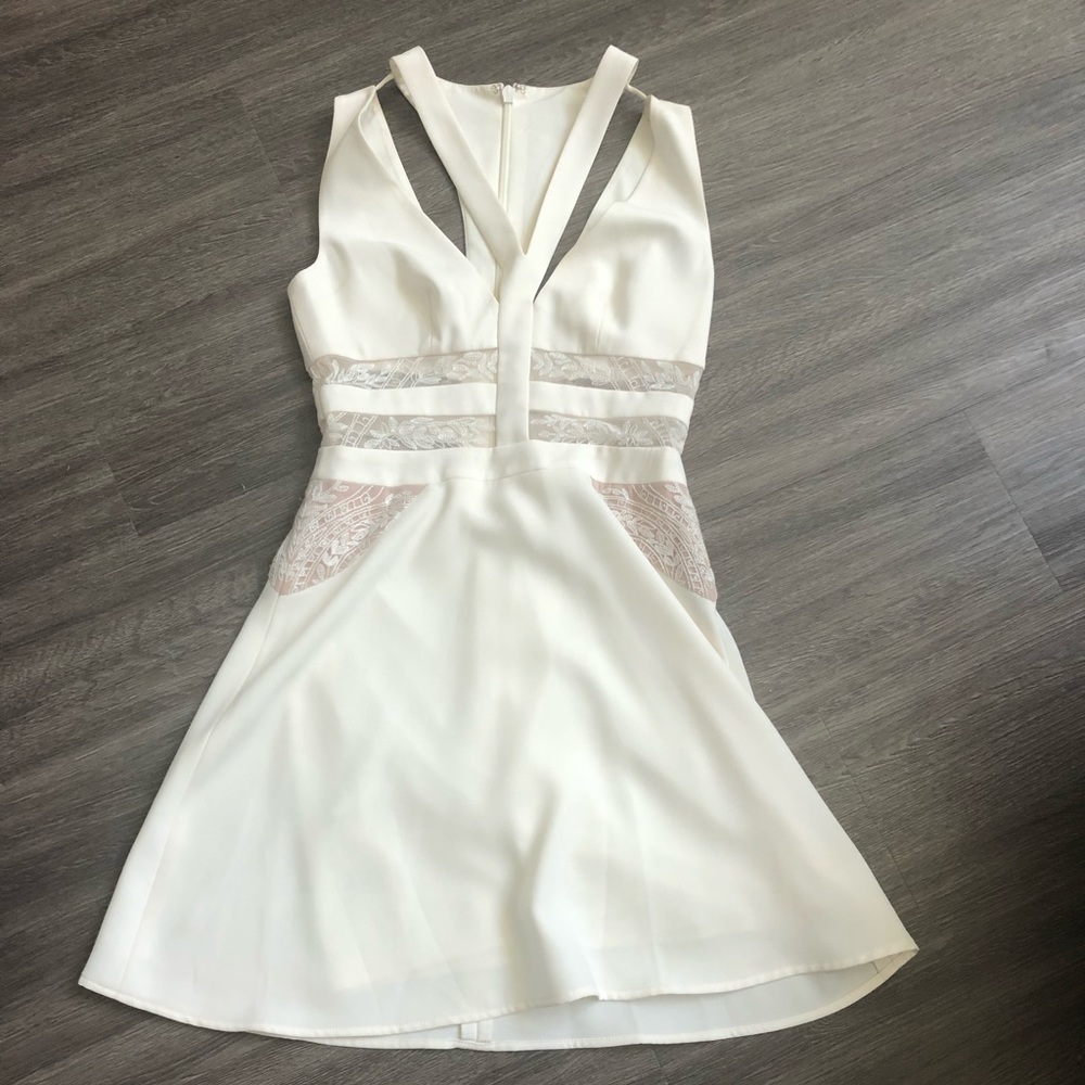 Bcbg sleeveless white fit and flare dress